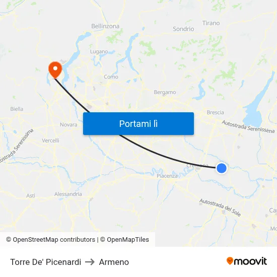 Torre De' Picenardi to Armeno map
