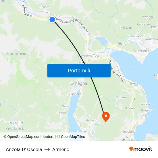 Anzola D' Ossola to Armeno map