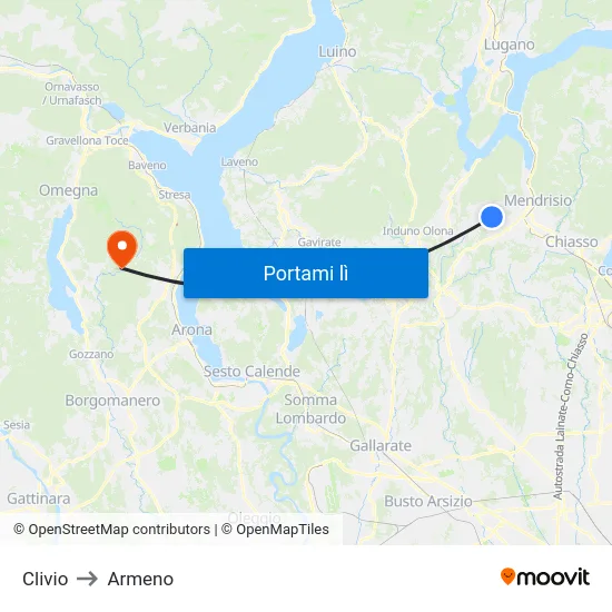Clivio to Armeno map