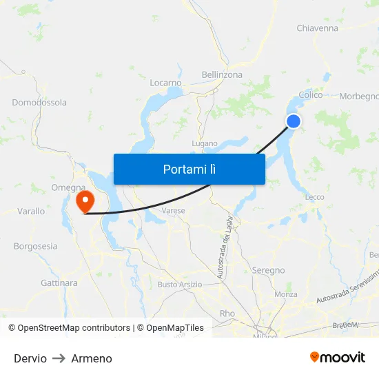 Dervio to Armeno map