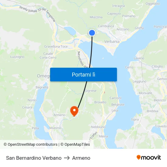 San Bernardino Verbano to Armeno map