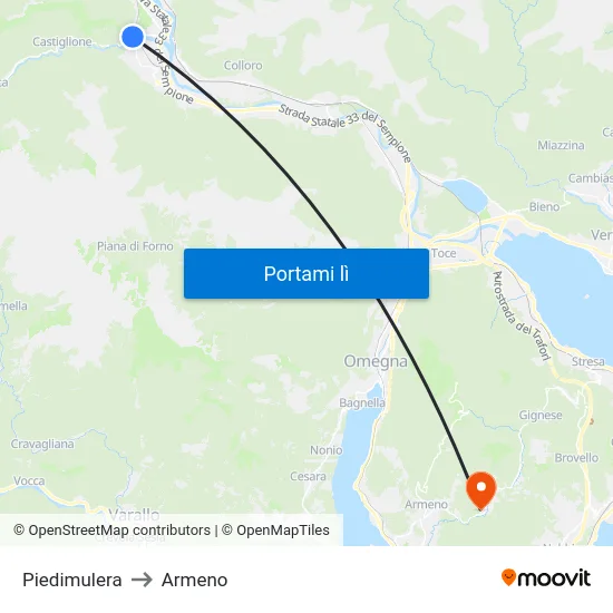 Piedimulera to Armeno map