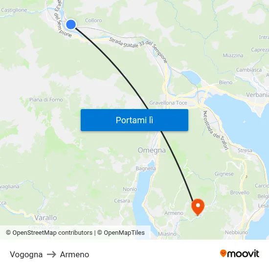 Vogogna to Armeno map