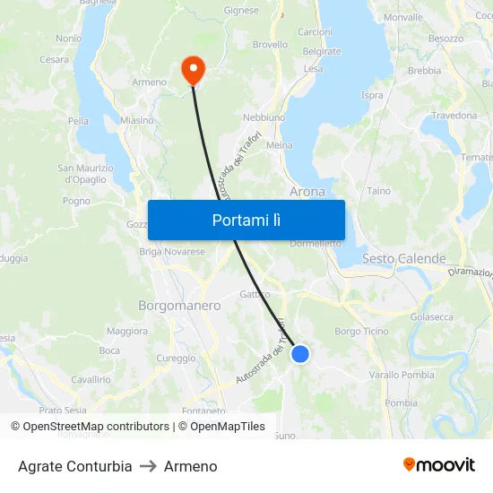Agrate Conturbia to Armeno map