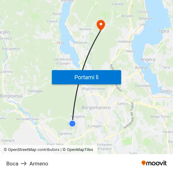 Boca to Armeno map