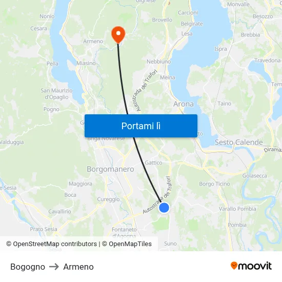 Bogogno to Armeno map