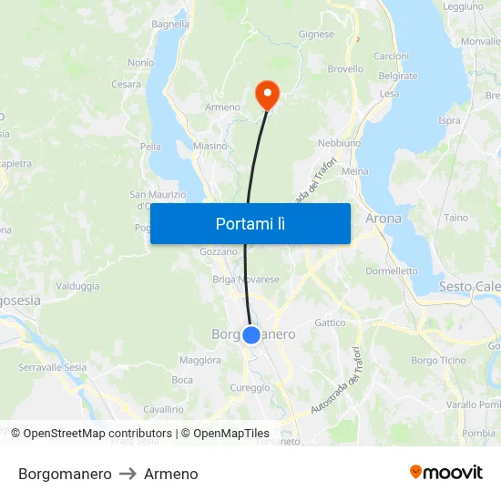 Borgomanero to Armeno map