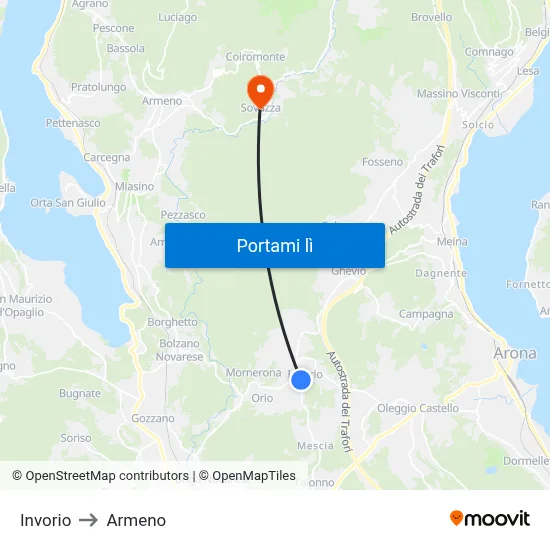 Invorio to Armeno map