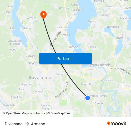Divignano to Armeno map