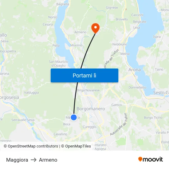 Maggiora to Armeno map