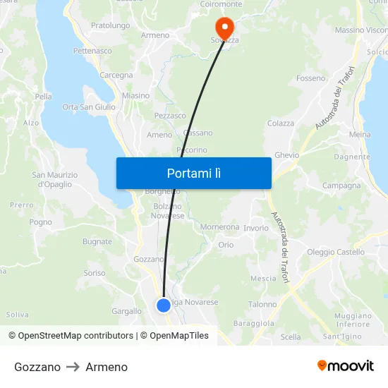 Gozzano to Armeno map