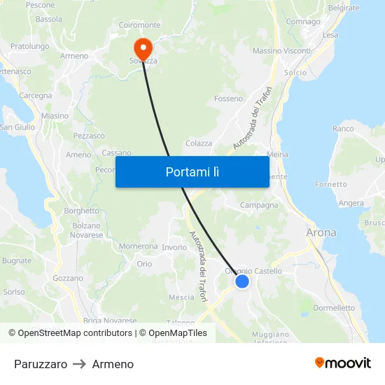 Paruzzaro to Armeno map