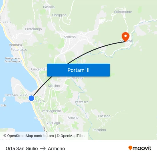 Orta San Giulio to Armeno map