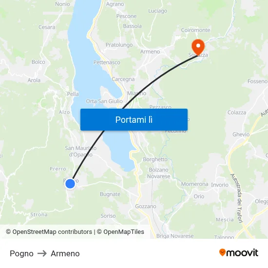 Pogno to Armeno map