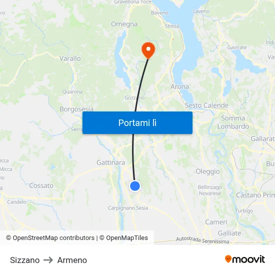 Sizzano to Armeno map