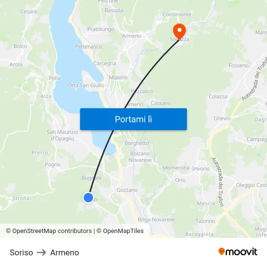 Soriso to Armeno map