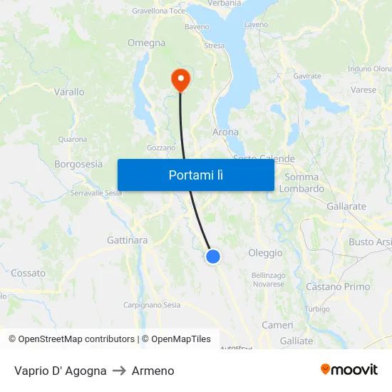 Vaprio D' Agogna to Armeno map