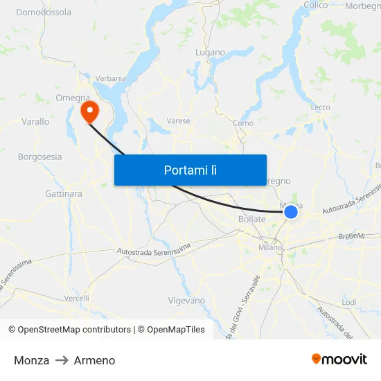 Monza to Armeno map