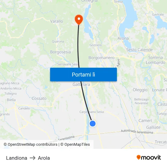 Landiona to Arola map