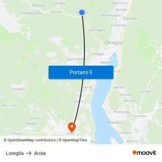 Loreglia to Arola map
