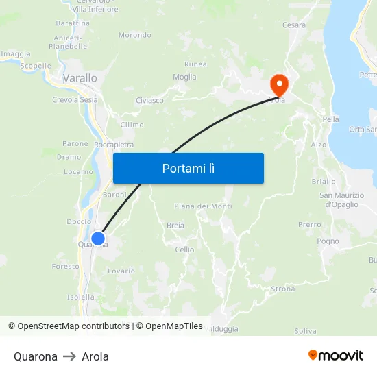 Quarona to Arola map