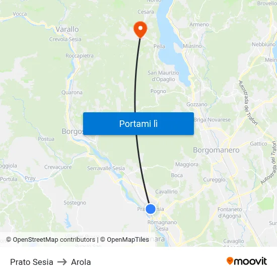 Prato Sesia to Arola map
