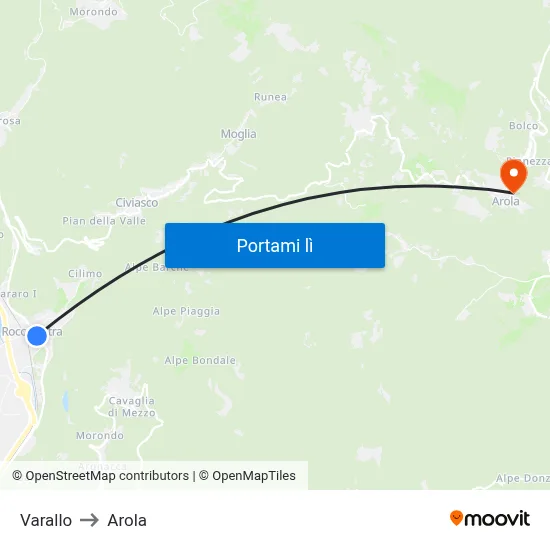 Varallo to Arola map