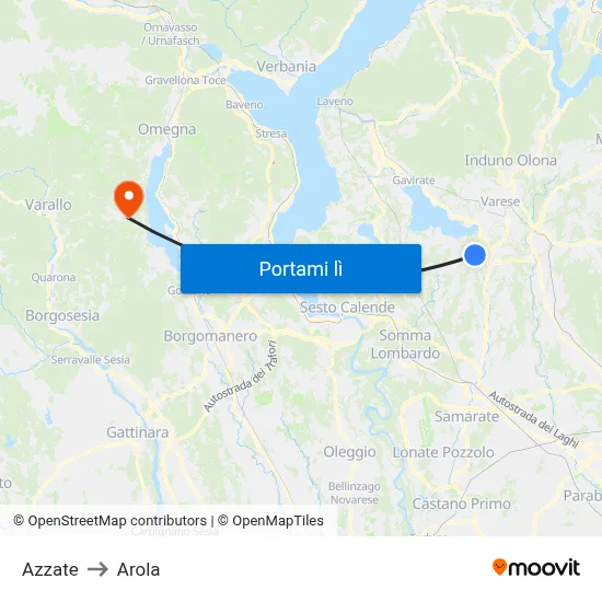 Azzate to Arola map