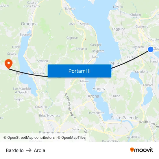 Bardello to Arola map