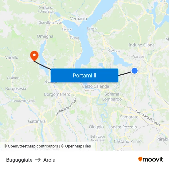 Buguggiate to Arola map