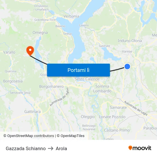 Gazzada Schianno to Arola map