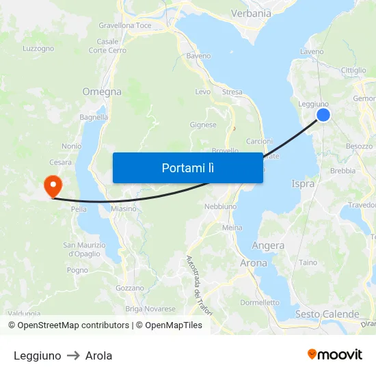 Leggiuno to Arola map