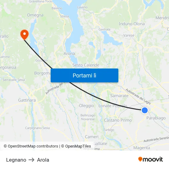 Legnano to Arola map
