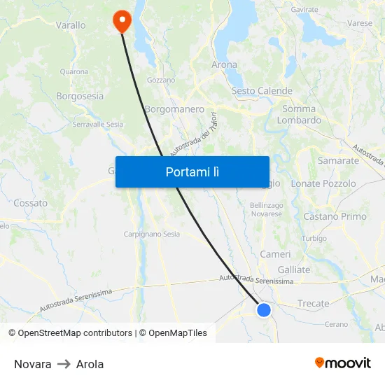 Novara to Arola map