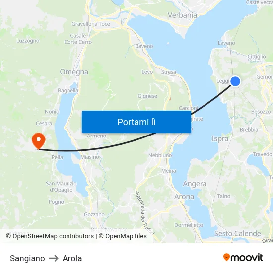 Sangiano to Arola map