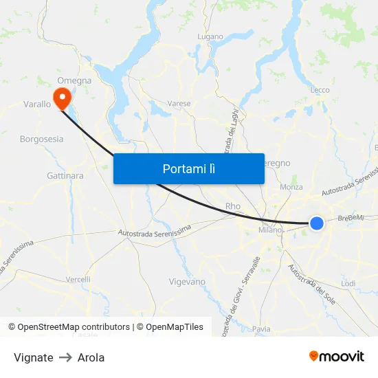 Vignate to Arola map