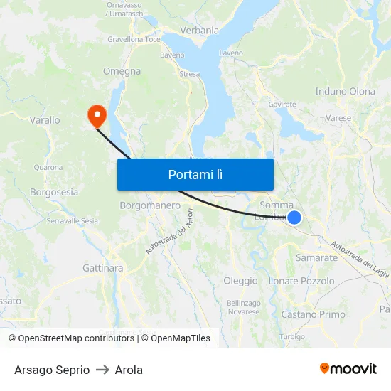 Arsago Seprio to Arola map