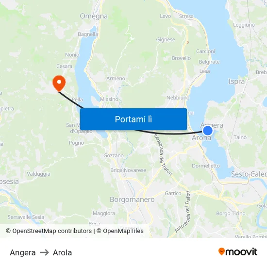 Angera to Arola map