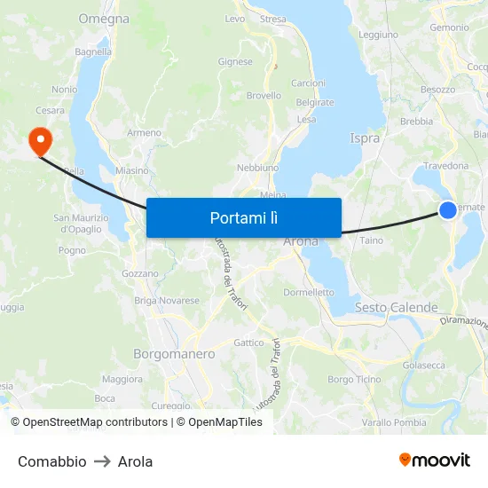 Comabbio to Arola map