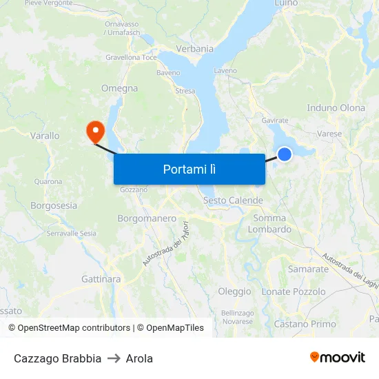 Cazzago Brabbia to Arola map