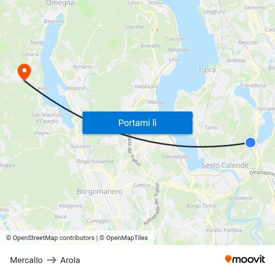 Mercallo to Arola map