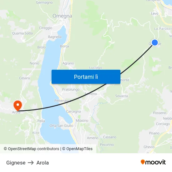 Gignese to Arola map