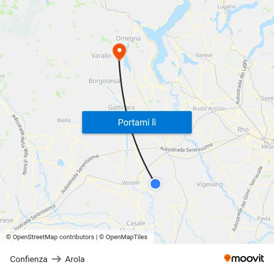 Confienza to Arola map
