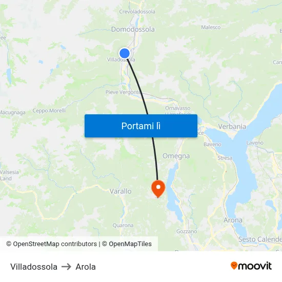 Villadossola to Arola map