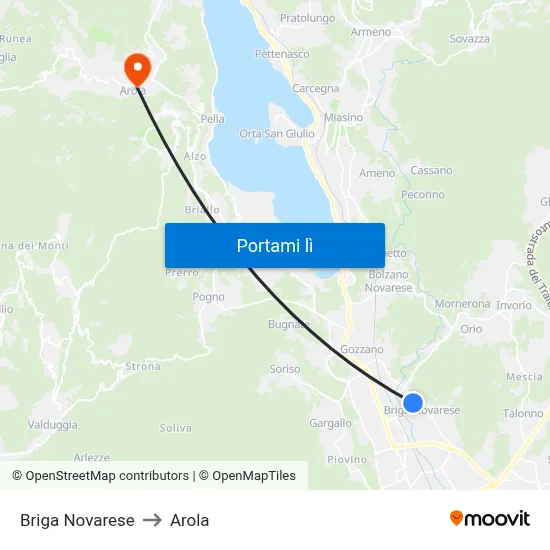 Briga Novarese to Arola map