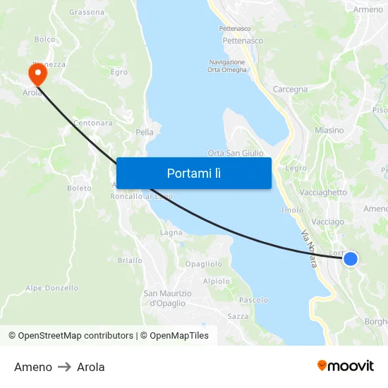 Ameno to Arola map