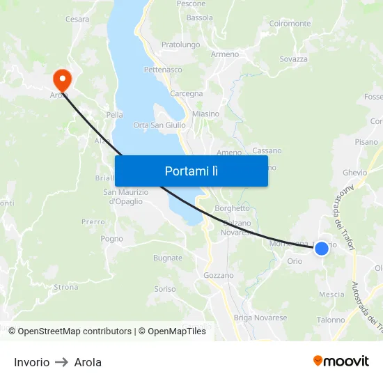 Invorio to Arola map