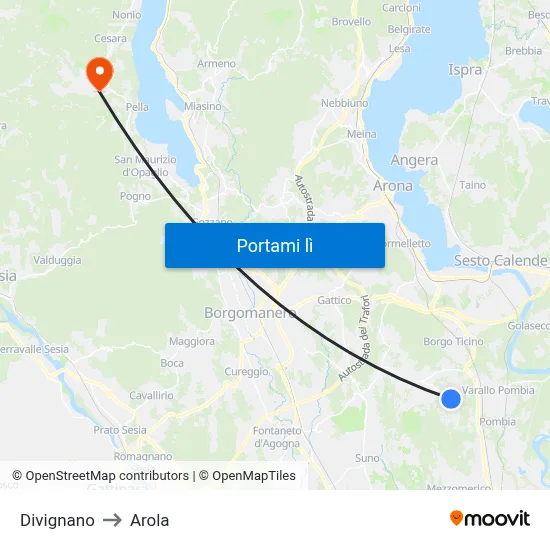 Divignano to Arola map