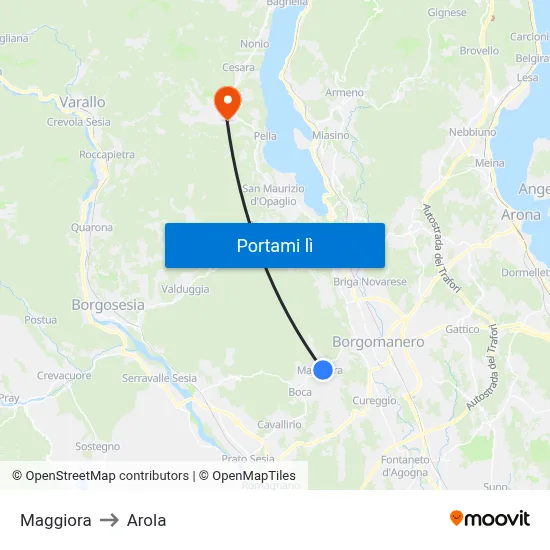 Maggiora to Arola map