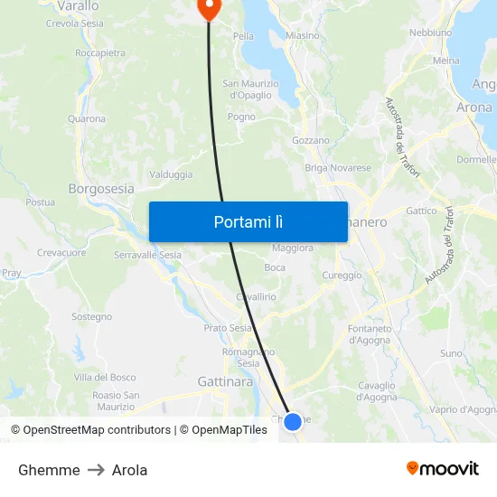 Ghemme to Arola map